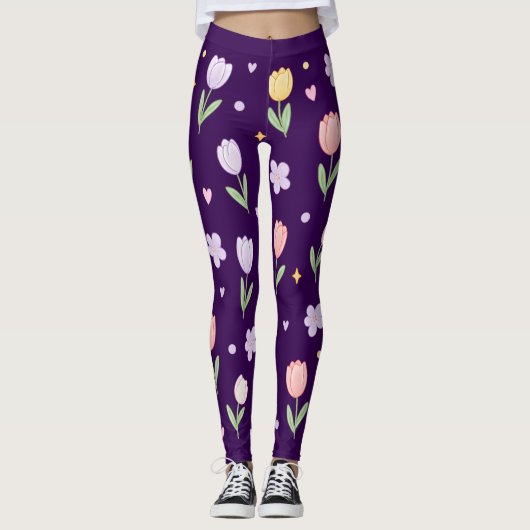 Pastell-Tulpen Leggings (Vorderseite)