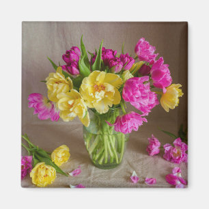 Pastell-Tulpenstrauß-Frühlingsblumen-Foto Magnet