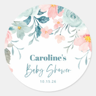 Pastell Türkis Rosa Florale Babyparty individuell Runder Aufkleber