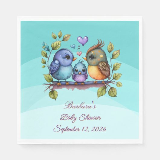 Pastell Türkis Vögel Serviette (Vorderseite)