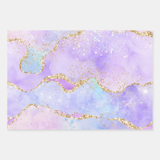 Pastell und Gold Imitate Glitzer Agate Geschenkpapier Set (Vorderseite 3)