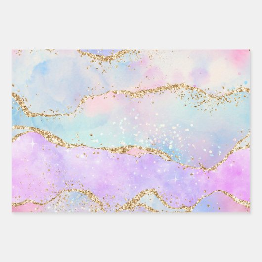Pastell und Gold Imitate Glitzer Agate Geschenkpapier Set (Vorderseite 2)