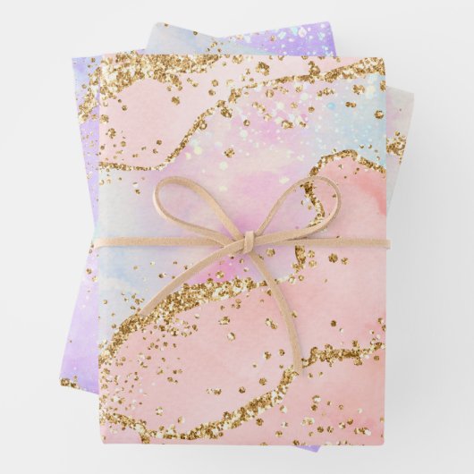 Pastell und Gold Imitate Glitzer Agate Geschenkpapier Set (Beispiel)