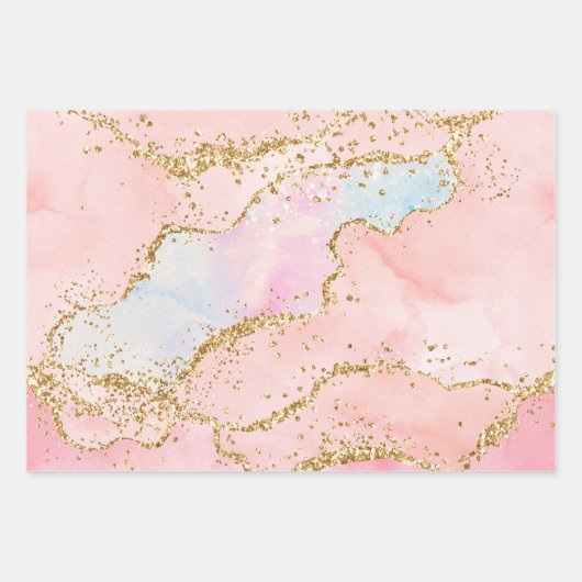 Pastell und Gold Imitate Glitzer Agate Geschenkpapier Set (Vorderseite)