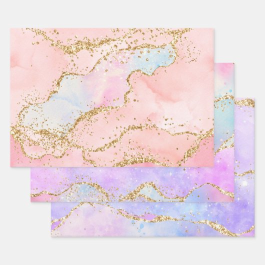 Pastell und Gold Imitate Glitzer Agate Geschenkpapier Set (Set)