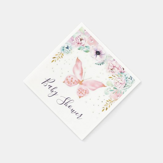Pastell- und Schmetterlingsduschen Serviette (Ecke)