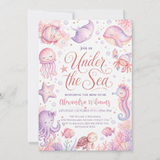 Pastell Unter dem Meer Ozean-Tiere Baby-Party Einladung