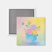 Pastell-Vase-Blumen-Schmetterling-Kunst Magnet (Vorderseite/Rückseite)
