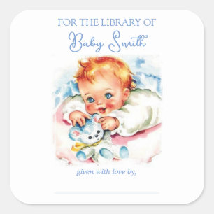 Pastell-Vintage-Baby-Mädchen-Baby-Shower-Book-Plat Quadratischer Aufkleber