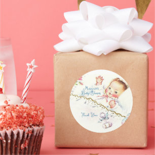 Pastell-Vintage-Baby-Mädchen-Baby-Shower-Einladung Runder Aufkleber