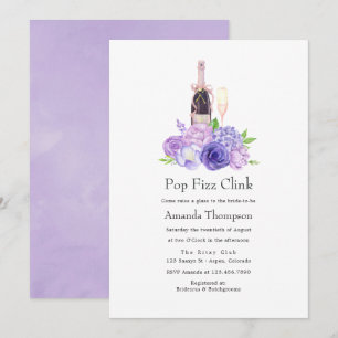 Pastell-Violette Blumige Pop Fizz Clink Brautparty Einladung