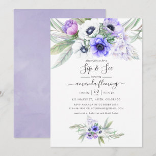 Pastell-Violette Florale Sip-and-See-Einladung Einladung