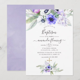 Pastell-Violette Florale Taufe Einladung