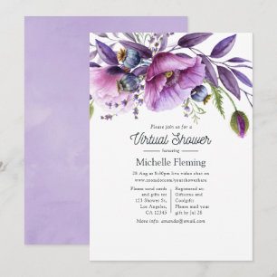 Pastell-Violette-Mohn-Blumen-Virtual-Baby-Shower Einladung