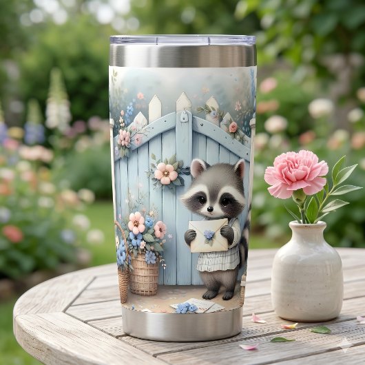 Pastell-Waschbär-Briefgarten Thermobecher