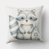 Pastell-Waschbär-Häuschen Neutrale Waldszene Kissen (Rückseite)