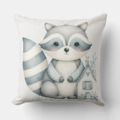 Pastell-Waschbär-Häuschen Neutrale Waldszene Kissen (Vorderseite)