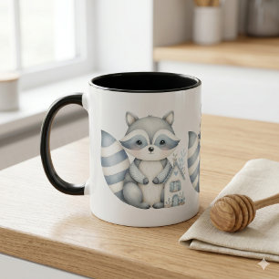 Pastell-Waschbär-Häuschen Neutrale Waldszene Tasse
