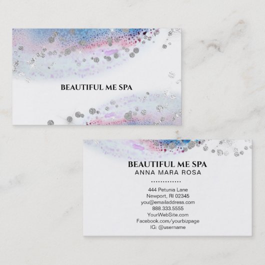*~* Pastell Wasserfarbe Abstrakt Silver Glitzer Bl Visitenkarte (Vorne/Hinten)