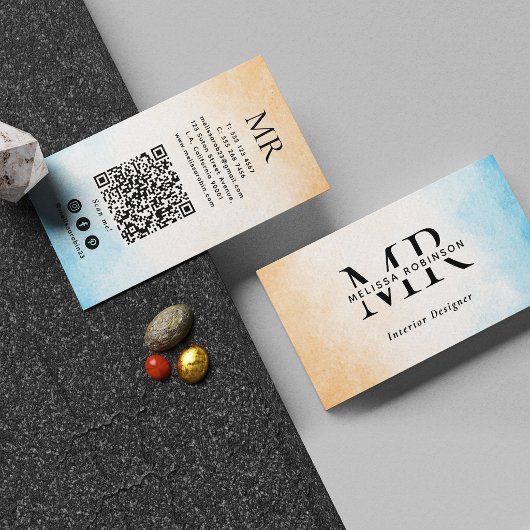 Pastell-Wasserfarbe Individueller QR-Code und Mono Visitenkarte