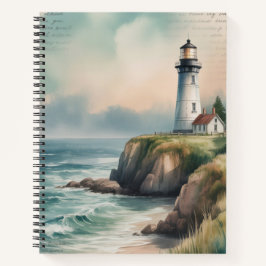 PASTELL-WASSERFARBE-LEUCHTTURM AUF MEERESKLIPPE NOTIZBLOCK
