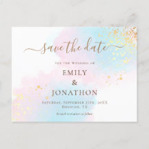 Pastell Wasserfarben Blau Gold Pink Save the Date
