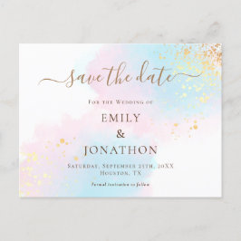 Pastell Wasserfarben Blau Gold Pink Save the Date Ankündigungspostkarte
