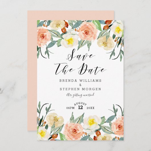 Pastell Wasserfarben Blume Wreath Border Save The Date (Vorne/Hinten)