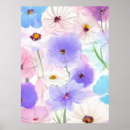 Pastell-Wasserfarben-Blumenposter – Sanfter Kunstd Poster