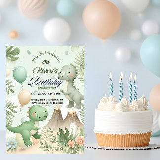 Pastell-Wasserfarben-Dino-Party-Geburtstag Einladung