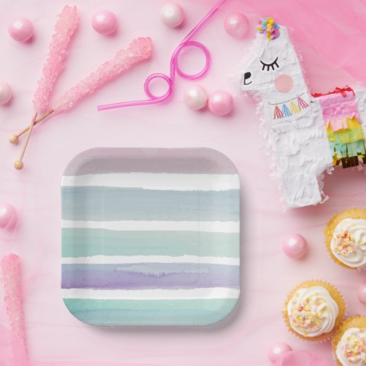 Pastell Wasserfarben Streifen Pappteller (Party)