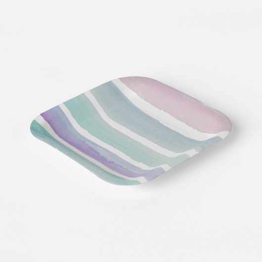Pastell Wasserfarben Streifen Pappteller (Gewinkelt)