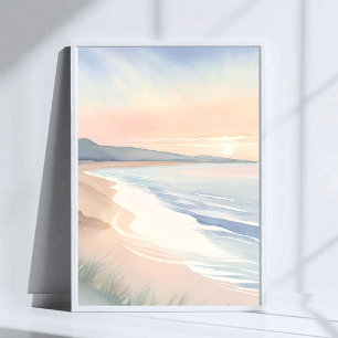 Pastell-Wasserfarbenmalerei der Ozeanküste Poster