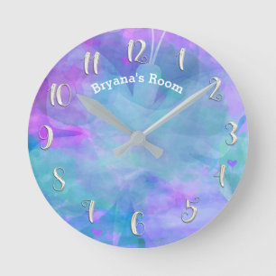 Pastell Watercolor Aquamarin Butterfly Personalisi Runde Wanduhr
