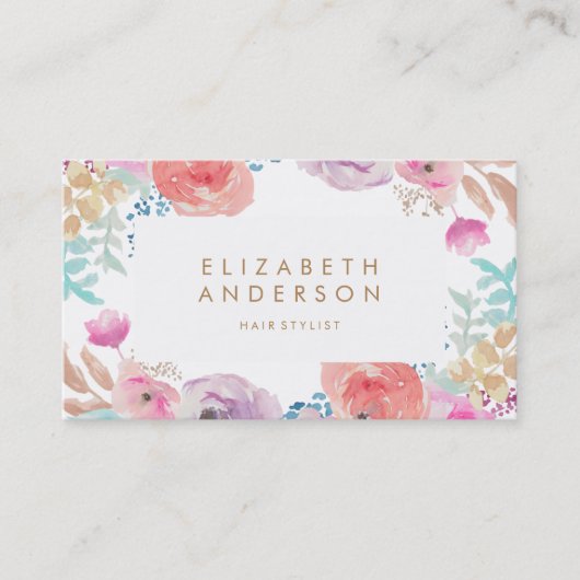 Pastell Watercolor Blume Business Card Visitenkarte (Vorderseite)