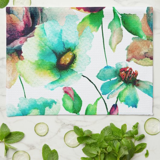 Pastell Watercolor Blumenmuster Geschirrtuch (Gefaltet)