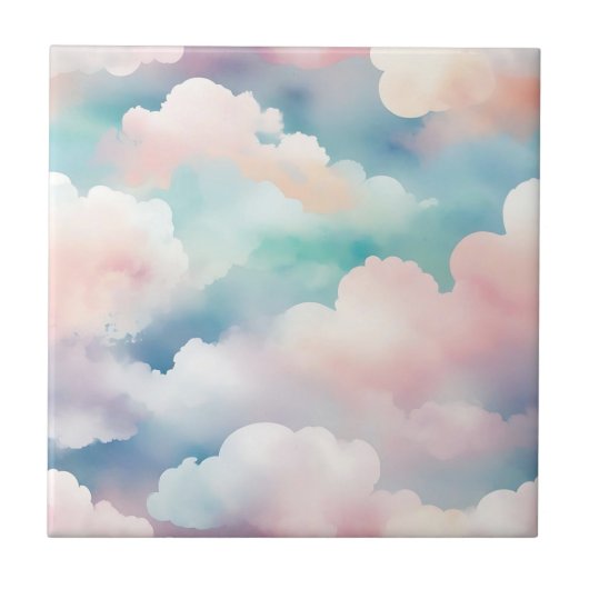 Pastell Watercolor Cloudscape Pattern Fliese (Vorderseite)