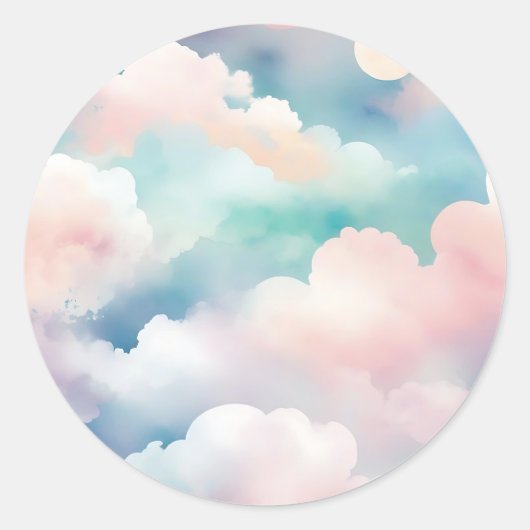 Pastell Watercolor Cloudscape Pattern Runder Aufkleber (Vorderseite)