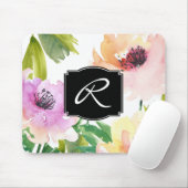 Pastell Watercolor Floral Mit Monogramm Mousepad (Mit Mouse)