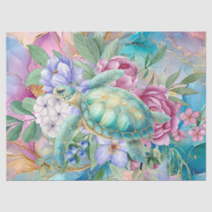 Pastell Watercolor Floral Sea Turtle Decoupage Seidenpapier