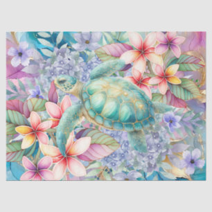 Pastell Watercolor Floral Sea Turtle Decoupage Seidenpapier