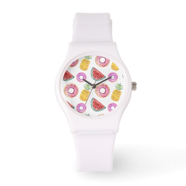 Pastell Watercolor Pool Float Muster Armbanduhr (Vorderseite)