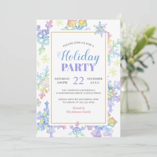 Pastell Watercolor Winterschneeflocken | Weihnacht Einladung (Stehend Vorderseite)