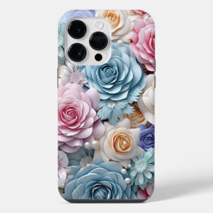PASTELL-WATTFARBEN 3D-OPTIK ROSEN iPhone 14 PRO MAX HÜLLE