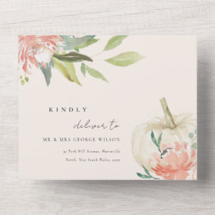 Pastell-Weich-Weiß-Kürbis-Rosé-Blumen-Hochzeit All In One Einladung