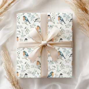 Pastell-Weiche Blumige Rotkehlchen-Vogel-Geschenkp Geschenkpapier