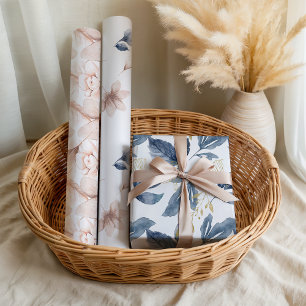 Pastell-Weiche Blütenblätter Rosa Blau Blumenmuste Geschenkpapier Set