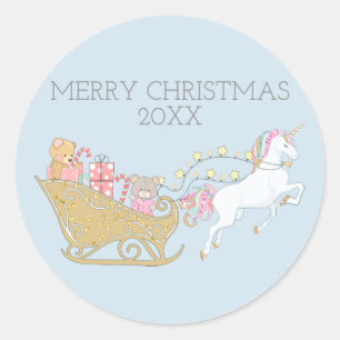 Pastell-Weihnachts-Einhorn-Santa-Schlitten-Babybla Runder Aufkleber