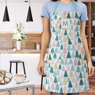 Pastell-Weihnachts-Küchentanne mit Monogramm Schürze