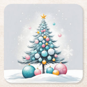 Pastell-Weihnachts-Oversized-Blau-Rosa-Schmuck Rechteckiger Pappuntersetzer